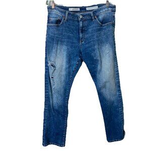 Anthropologie Picro Slim Straight Jeans Womens 32 Distressed Blue Stretch